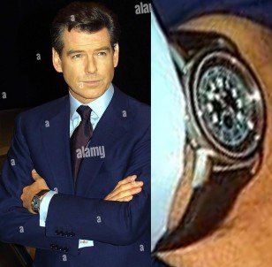 Pierce Brosnan wearing the same Omega 1938 Aviator watch during the Die Another Day photo call in 2002.