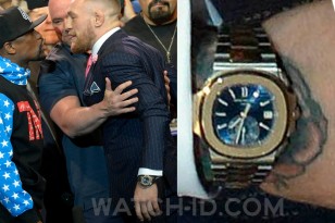 Conor McGregor wearing his Patek Philippe Nautilus during the press conference on 11 July 2017 at Staples Center with Floyd Mayweather