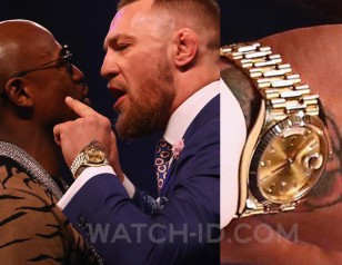 Conor McGregor wears a Rolex Day-Date 40 during the press conference in London in July 2017.