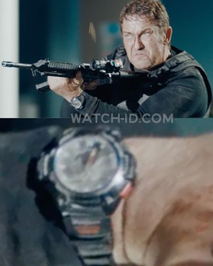 Gerard Butler wears a black Casio SGW-450H-2B sportswatch in the 2019 action film Angel Has Fallen.