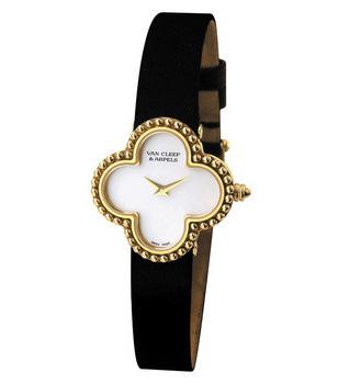 Van Cleef & Arpels Alhambra watch with gold case, mother of pearl dial, 'grain' 