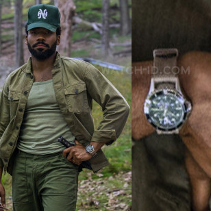 Donald Glover wears a yet unidentified diver's watch in the series Mr. & Mrs. Smith (2025).